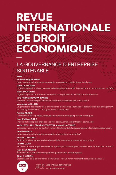 Carte Revue internationale de droit économique 2021/2 - La gouvernance d'entreprise soutenable 