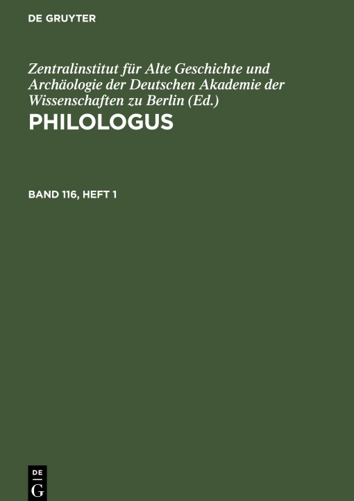 Książka Philologus, Band 116, Heft 1, Philologus Band 116, Heft 1 