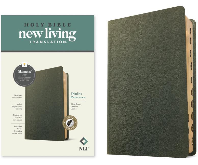 Książka NLT Thinline Reference Bible, Filament Enabled Edition (Red Letter, Genuine Leather, Olive Green, Indexed) 