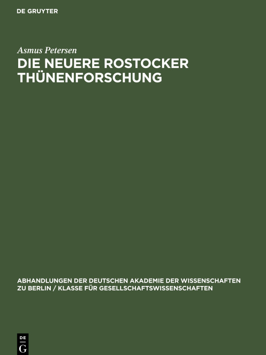 Könyv Die neuere Rostocker Thünenforschung 