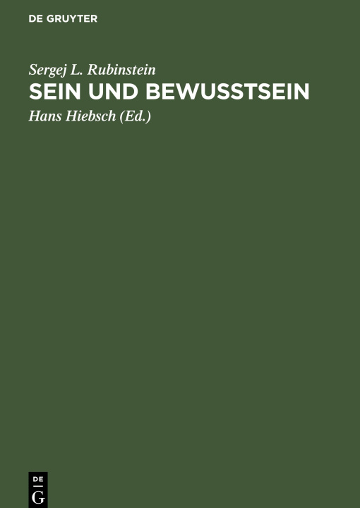 Knjiga Sein und Bewusstsein Hans Hiebsch
