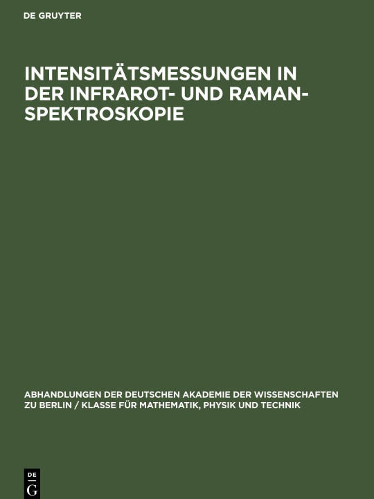 Kniha Intensitätsmessungen in der Infrarot- und Raman-Spektroskopie 