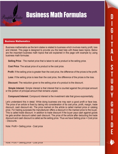 E-knjiga Business Math Formulas Pamphlet Master