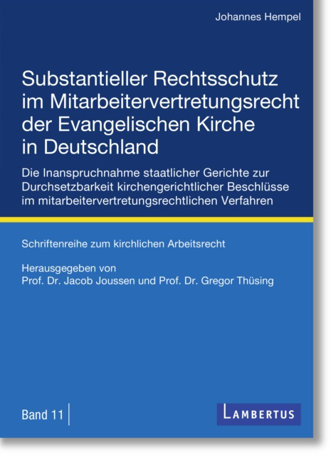 E-kniha Substantieller Rechtsschutz im Mitarbeitervertretungsrecht der Evangelischen Kirche in Deutschland Johannes Hempel