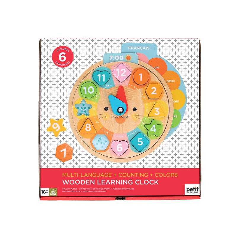 Hra/Hračka Wooden Learning Clock: Multi-Language + Counting + Colors Petit Collage