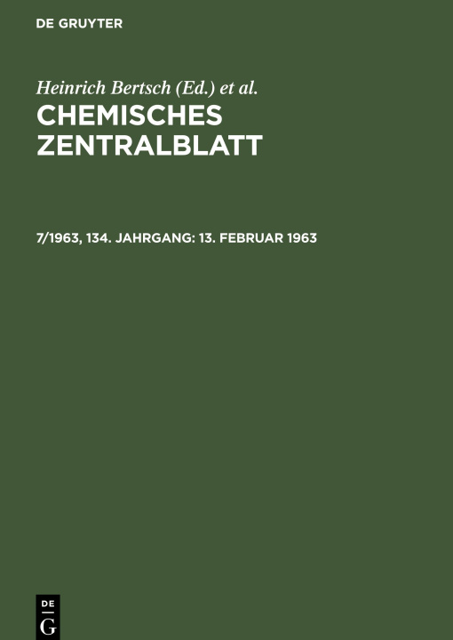 Книга Chemisches Zentralblatt, 7/1963, 134. Jahrgang, 13. Februar 1963 Wilhelm Klemm