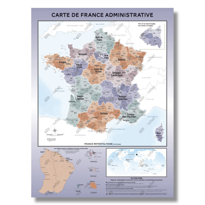 Carte Carte de France Administrative - Modèle Aventurine - Affiche 60x80cm 