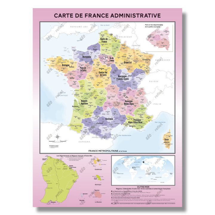 Könyv Carte de France Administrative - Modèle Fluorine - Affiche 60x80cm 