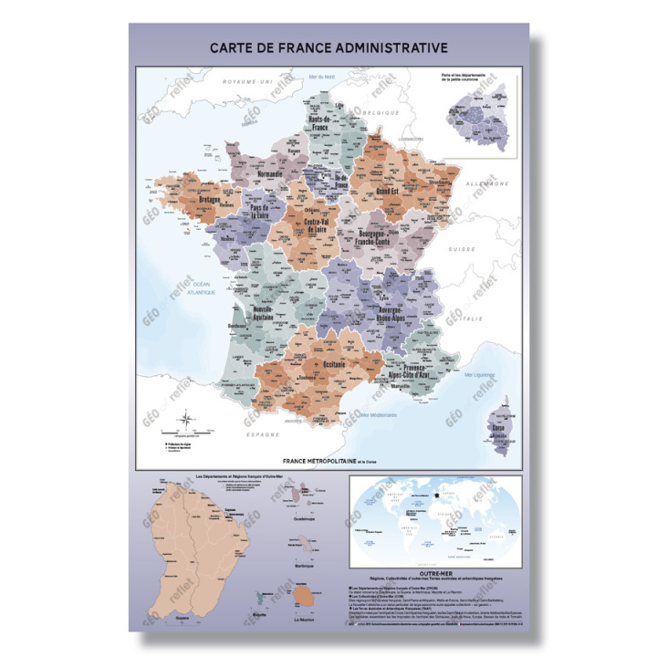 Kniha Carte de France Administrative - Modèle Aventurine - Poster Plastifié A0 