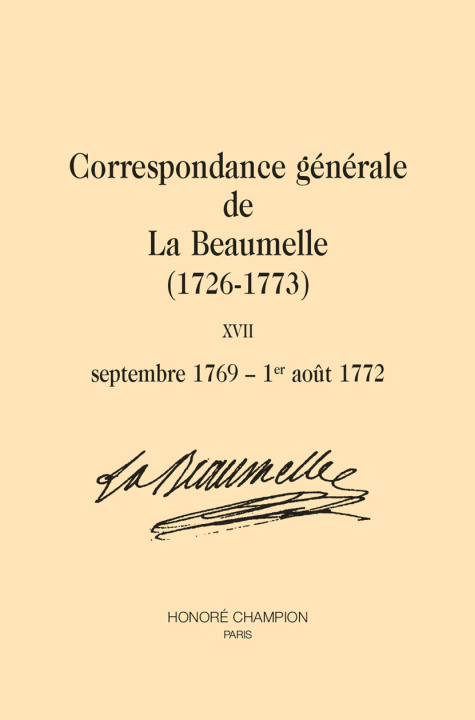 Kniha Correspondance générale (1726-1773) Tome 17 La Beaumelle