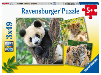 Játék Ravensburger Kinderpuzzle - 05666 Panda, Tiger und Löwe - 3x49 Teile Puzzle für Kinder ab 5 Jahren 