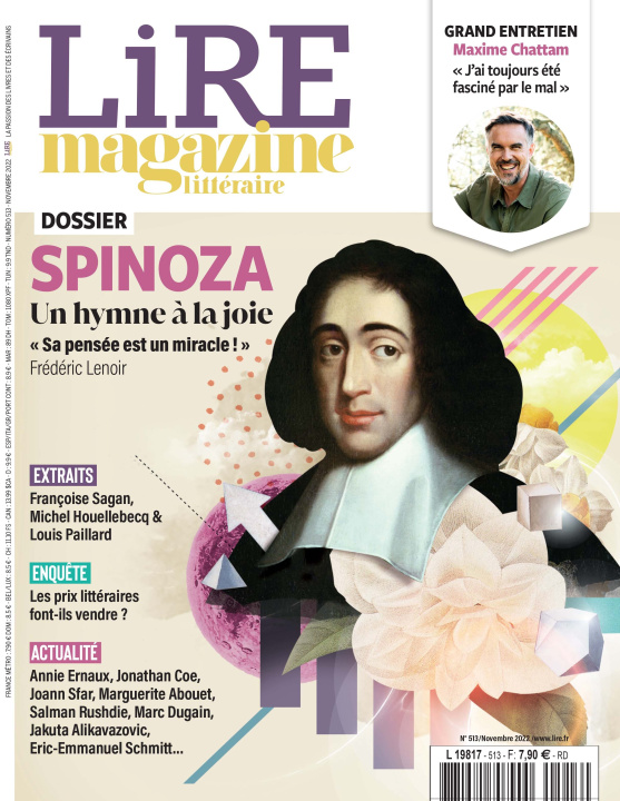 Carte Lire magazine Littéraire n°513 : Spinoza, l'art de la joie - novembre 2022 