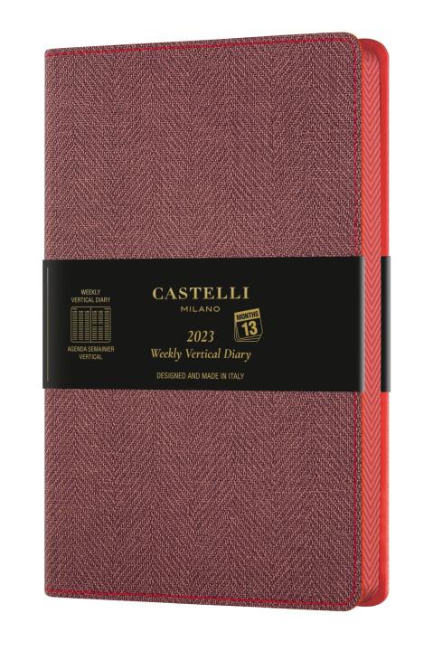 Kniha Agenda 2023 semainier vertical grand format Harris maple red CASTELLI