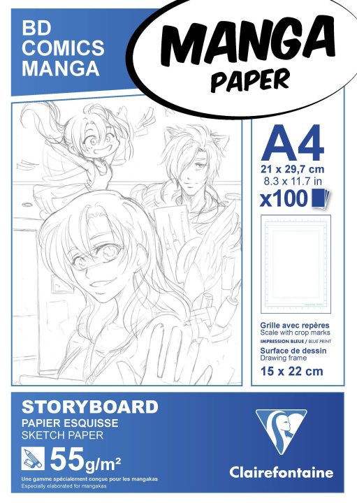 Kniha Manga-Block für Storyboard A4 100 Blatt 55g, mit einfachem Raster 