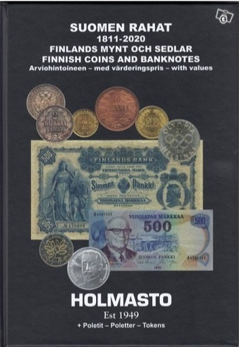 Książka Suomen rahat 1811-2020 arviohintoineen, poletit : Finlands mynt och sedlar med värderingspris, poletter = finnish coins and bank 