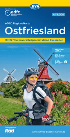 Tiskovina ADFC-Regionalkarte Ostfriesland, 1:75.000, mit Tagestourenvorschlägen, reiß- und wetterfest, E-Bike-geeignet, GPS-Tracks-Download Allgemeiner Deutscher Fahrrad-Club e.V. (ADFC)