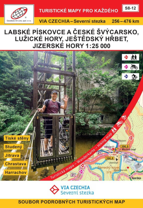 Kniha VIA CZECHIA Severní stezka Labské pískovce Jizerské hory / Turistická mapa Geodézie On Line S8-12 Jan Hocek