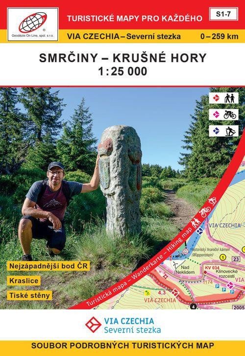Nyomtatványok VIA CZECHIA Severní stezka Smrčiny Krušné hory / Turistická mapa Geodézie On Line S1-7 Jan Hocek