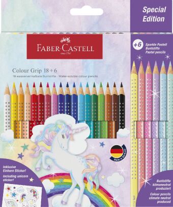 Joc / Jucărie Faber-Castell Buntstift Colour Grip Einhorn 18er Etui + 6 Sparkle Pastell-Buntstifte 