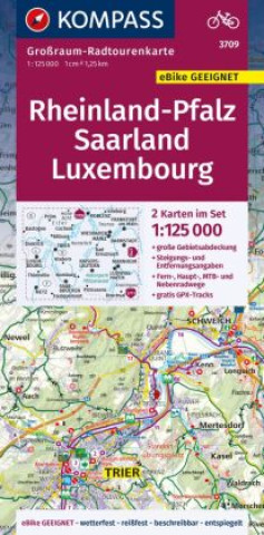 Nyomtatványok KOMPASS Großraum-Radtourenkarte 3709 Rheinland-Pfalz, Saarland, Luxembourg 1:125.000 