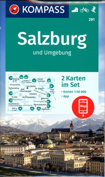 Tiskanica KOMPASS Wanderkarten-Set 291 Salzburg und Umgebung (2 Karten) 1:50.000 
