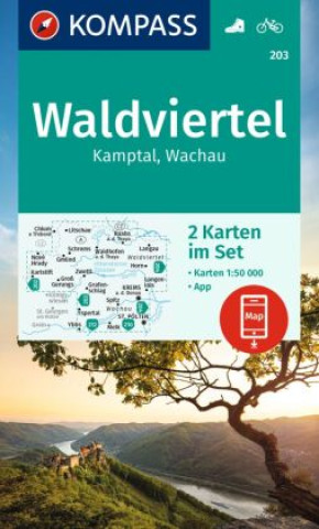 Prasa KOMPASS Wanderkarten-Set 203 Waldviertel, Kamptal, Wachau (2 Karten) 1:50.000 