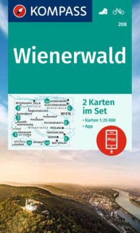 Prasa KOMPASS Wanderkarten-Set 208 Wienerwald (2 Karten) 1:25.000 