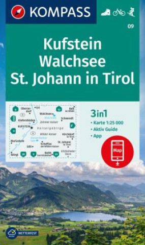 Tiskovina KOMPASS Wanderkarte 09 Kufstein, Walchsee, St. Johann in Tirol 1:25.000 