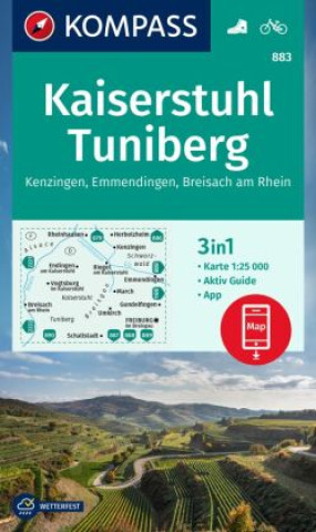 Nyomtatványok KOMPASS Wanderkarte 883 Kaiserstuhl, Tuniberg, Kenzingen, Emmendingen, Breisach am Rhein 1:25.000 