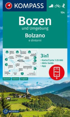 Nyomtatványok KOMPASS Wanderkarte 154 Bozen und Umgebung / Bolzano e dintorni 1:25.000 