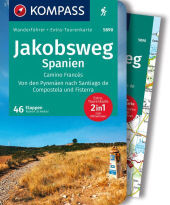 Carte KOMPASS Wanderführer Jakobsweg Spanien, Camino Francés. Von den Pyrenäen nach Santiago de Compostela und Fisterra, 60 Etappen 