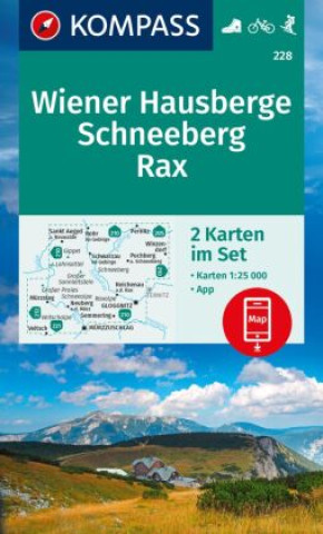 Nyomtatványok KOMPASS Wanderkarten-Set 228 Wiener Hausberge, Schneeberg, Rax (2 Karten) 1:25.000 