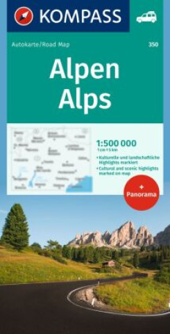 Tlačovina KOMPASS Autokarte Alpen, Alps, Alpi, Alpes 1:500.000 