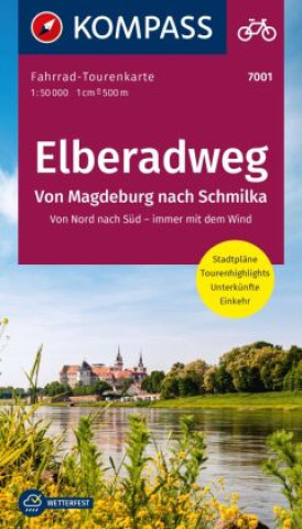 Tiskanica KOMPASS Fahrrad-Tourenkarte Elberadweg - von Magdeburg nach Schmilka 1:50.000 