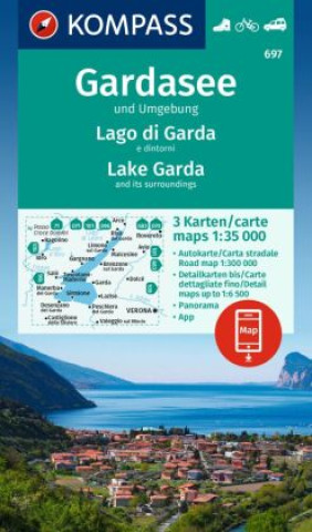 Tlačovina KOMPASS Wanderkarten-Set 697 Gardasee und Umgebung - Lake Garda and its surroundings - Lago di Garda e dintorni (3 Karten) 1:35.000 