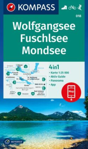 Prasa KOMPASS Wanderkarte 018 Wolfgangsee, Fuschlsee, Mondsee 1:25.000 