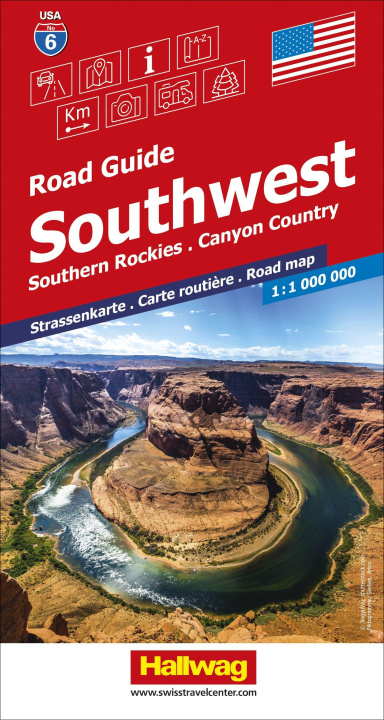 Tiskovina Southwest, Southern Rockies, Canyon Country Strassenkarte 1:1 Mio, Road Guide Nr. 6 
