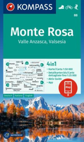 Nyomtatványok KOMPASS Wanderkarte 88 Monte Rosa, Valle Anzasca, Valsesia 1:50.000 