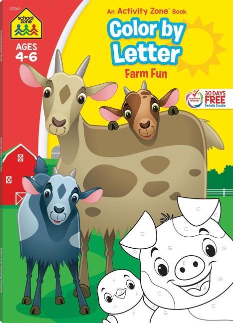 Kniha School Zone Color by Letter Farm Fun Workbook 