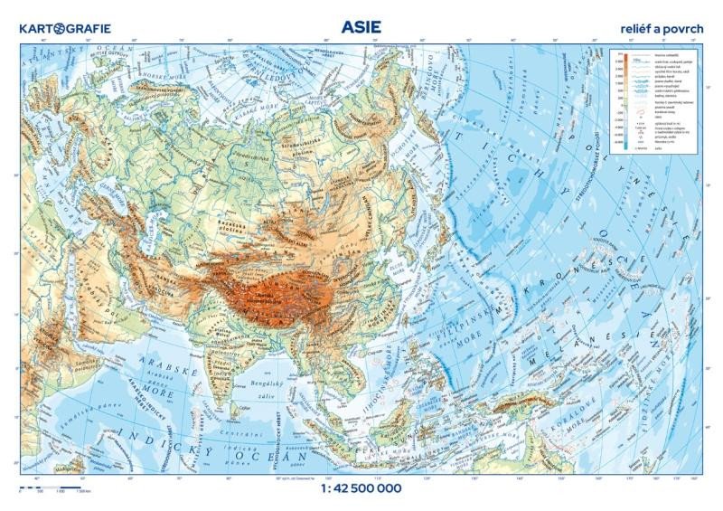 Kniha Asie - reliéf a povrch 1:42 500 000 nástěnná mapa 