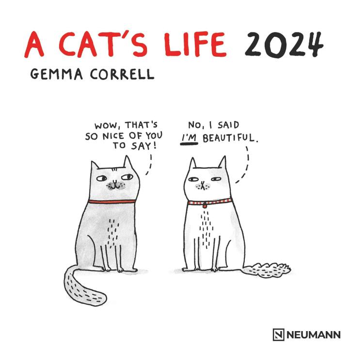 Calendar / Agendă A Cat's Life 2024 - Wand-Kalender - Broschüren-Kalender - 30x30 - 30x60 geöffnet - Katzen - Cartoon Gemma Correll
