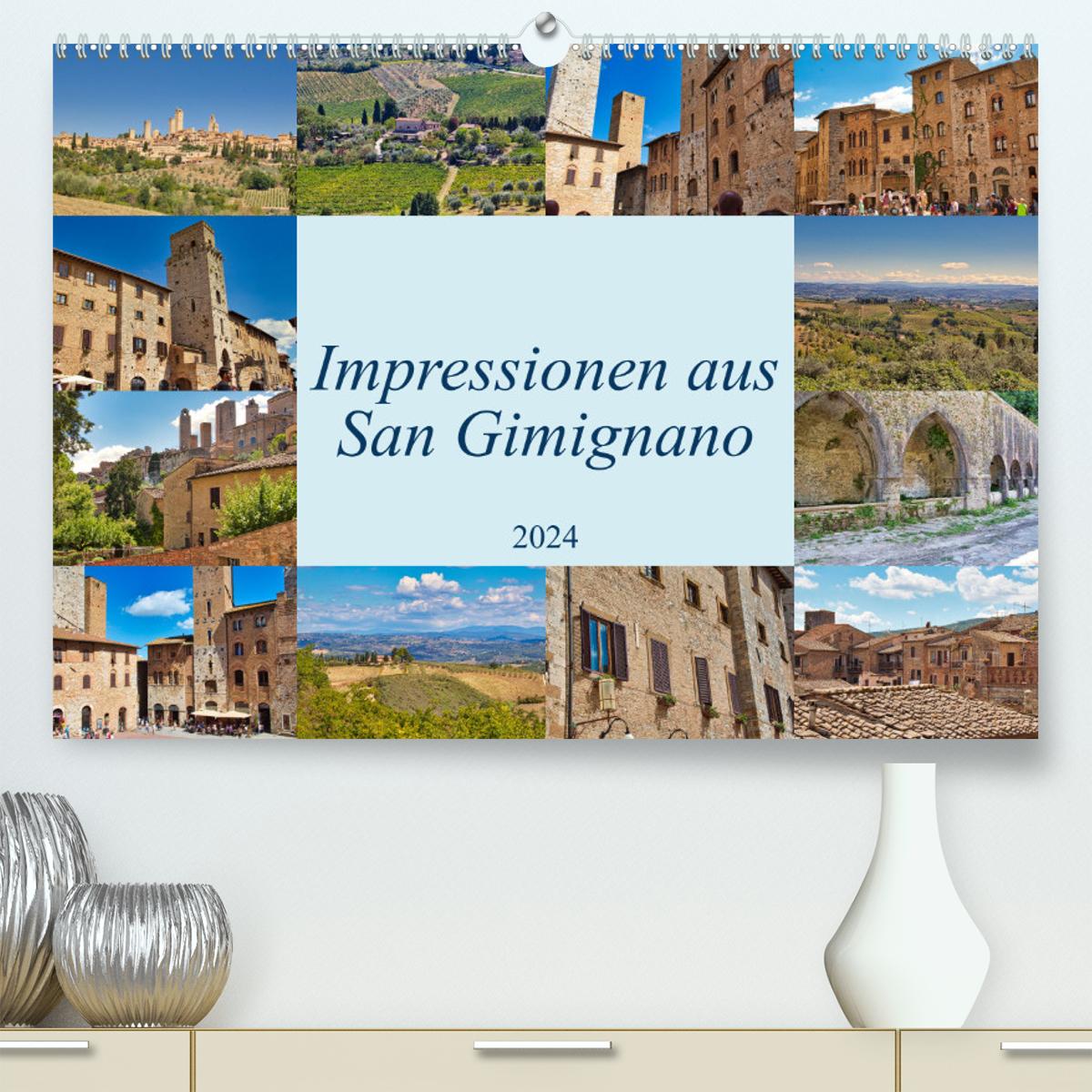 Календар/тефтер Impressionen aus San Gimignano (Premium, hochwertiger DIN A2 Wandkalender 2024, Kunstdruck in Hochglanz) 