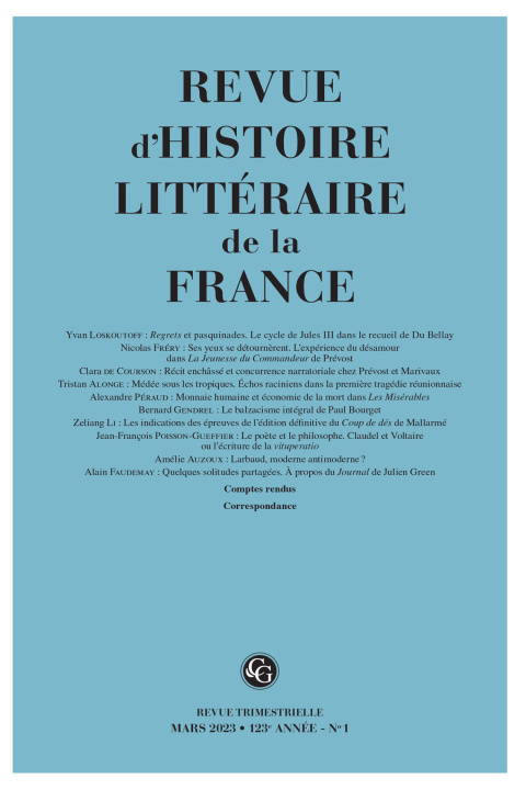 Boek Revue d'histoire littéraire de la france 1 - 2023, 123e année, n  1 - varia 