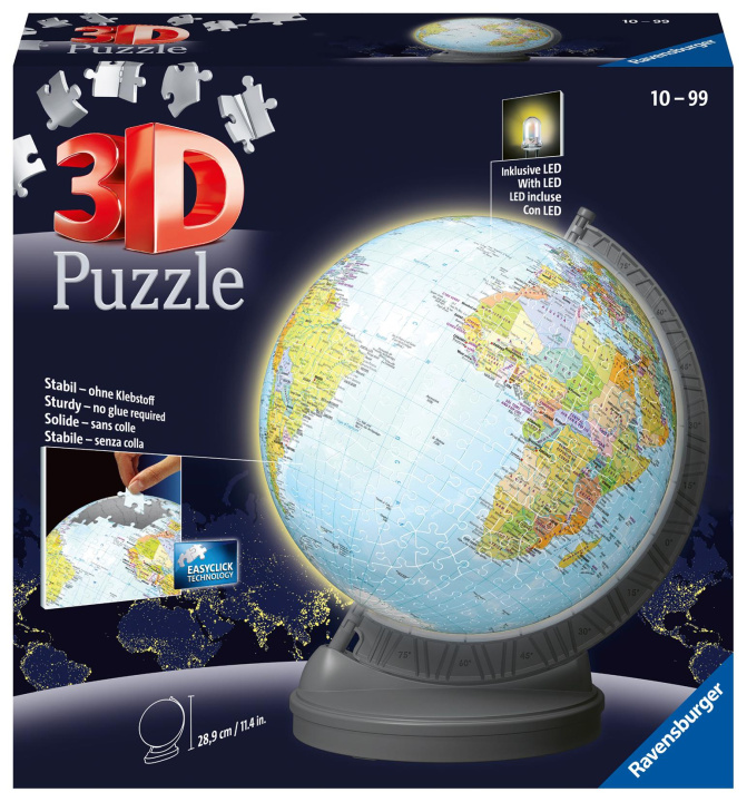 Hra/Hračka Ravensburger 3D Puzzle 11549 - Globus mit Licht - 540 Teile - Beleuchteter Globus für Erwachsene und Kinder ab 10 Jahren 