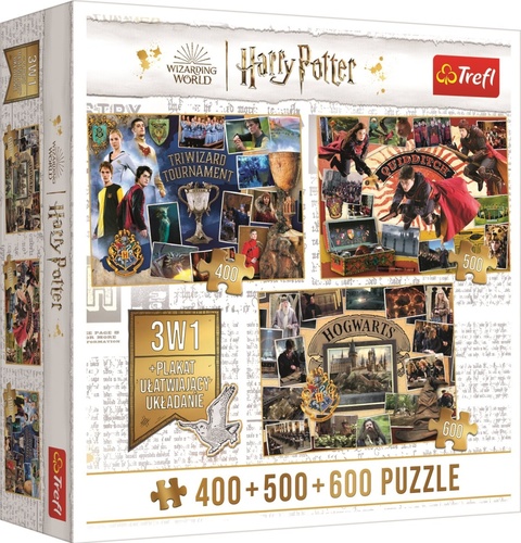 Hra/Hračka Trefl Puzzle Harry Potter: Turnaj tří kouzelníků, Famfrpál a Bradavice 400 + 500 + 600 dílků 