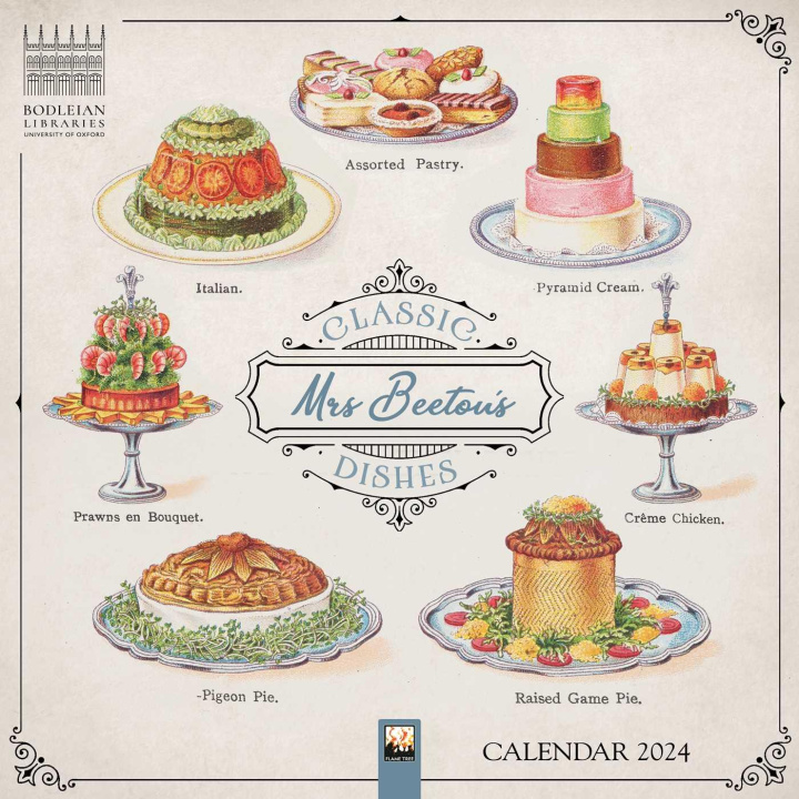 Naptár/Határidőnapló Bodleian Libraries: Mrs Beeton's Classic Dishes Wall Calendar 2024 (Art Calendar) 