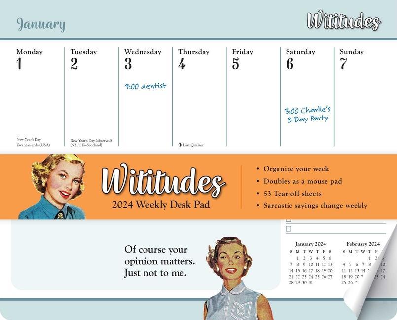 Kalendář/Diář Wititudes 2024 Weekly Desk Pad Calendar Wititudes