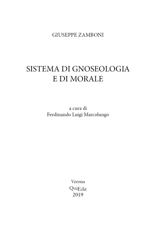 Carte Sistema di gnoseologia e di morale Giuseppe Zamboni