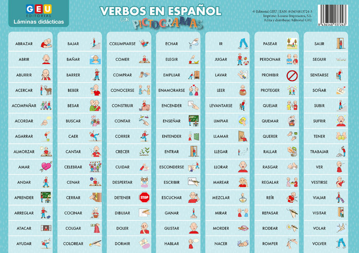 Carte LAMINA VERBOS EN ESPAÑOL CON PICTOGRAMAS A3 