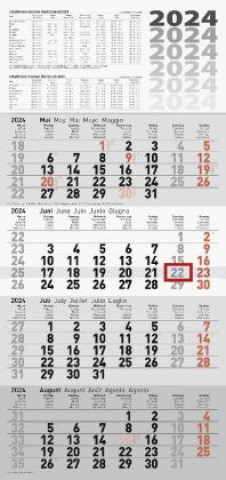 Kalendarz/Pamiętnik rido/idé 7033420004 4-Monatskalender Wandkalender 2024 1 Blatt = 4 Monate 30 x 62,5 cm, einteilig Fond: grau 